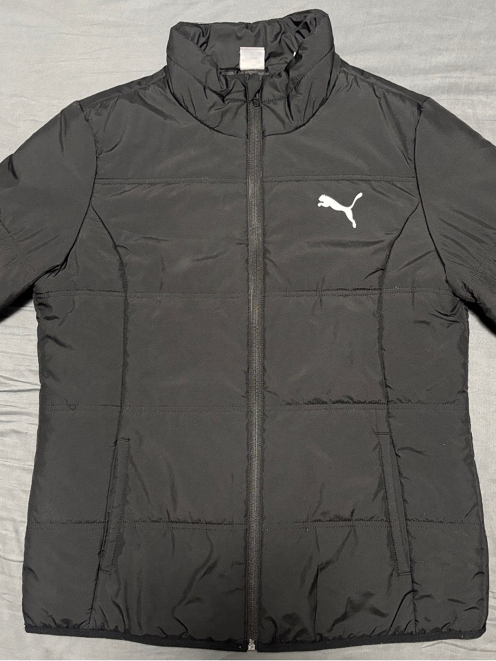Puma Women’s Black Quilted Puffer Jacket with White Logo